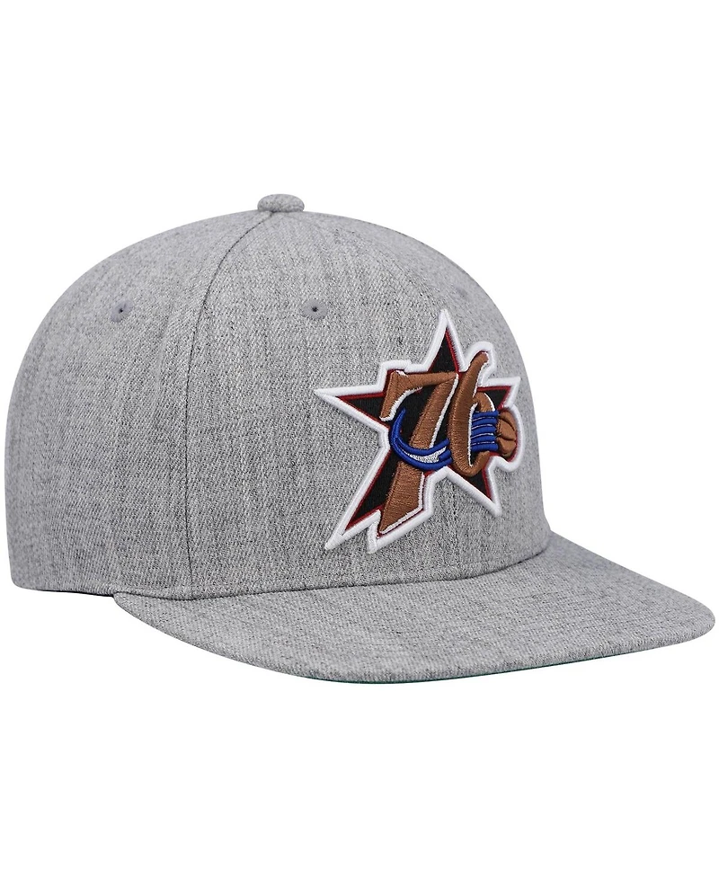 Men's Mitchell & Ness Heathered Gray Philadelphia 76ers Hardwood Classics Team 2.0 Snapback Hat