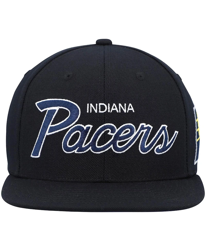 Men's Mitchell & Ness Black Indiana Pacers Hardwood Classics Script 2.0 Snapback Hat