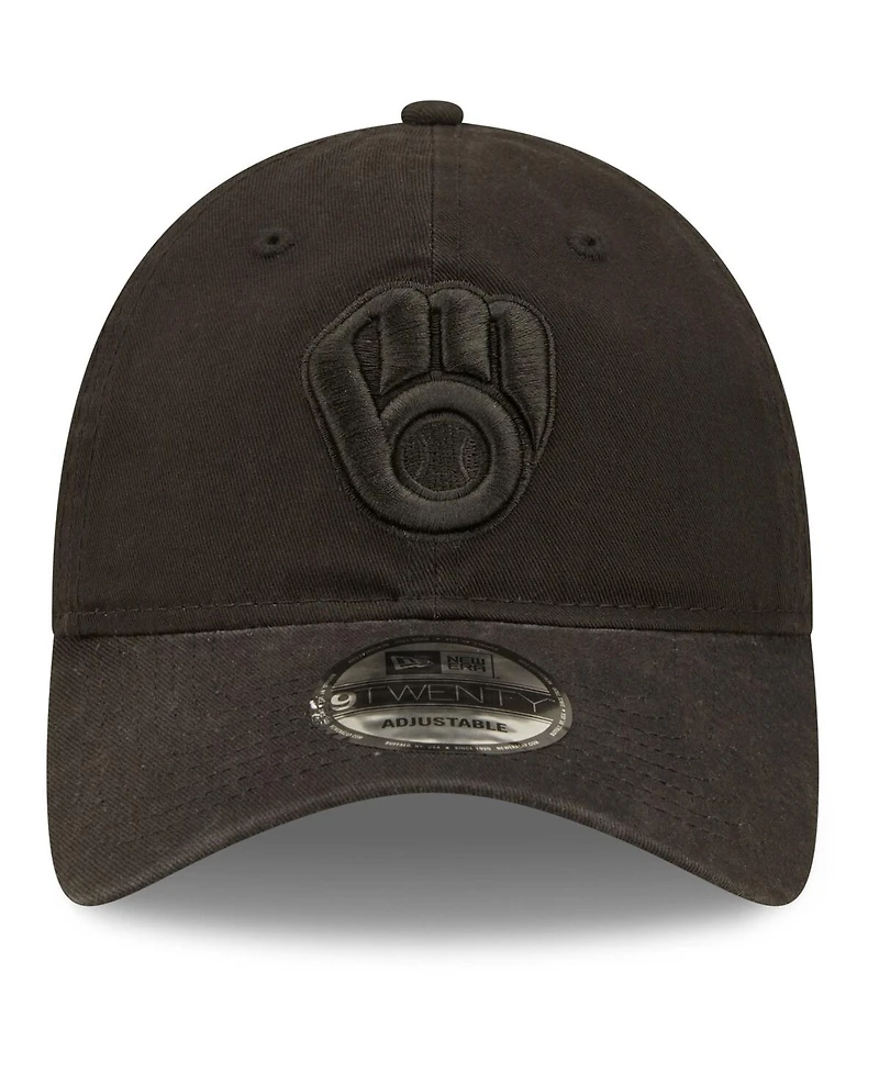 Men's New Era Milwaukee Brewers Black on Black Core Classic 2.0 9TWENTY Adjustable Hat