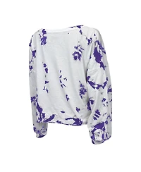 Women's Majestic Threads White Los Angeles Lakers Aquarius Tie-Dye Cropped V-Neck Long Sleeve T-shirt
