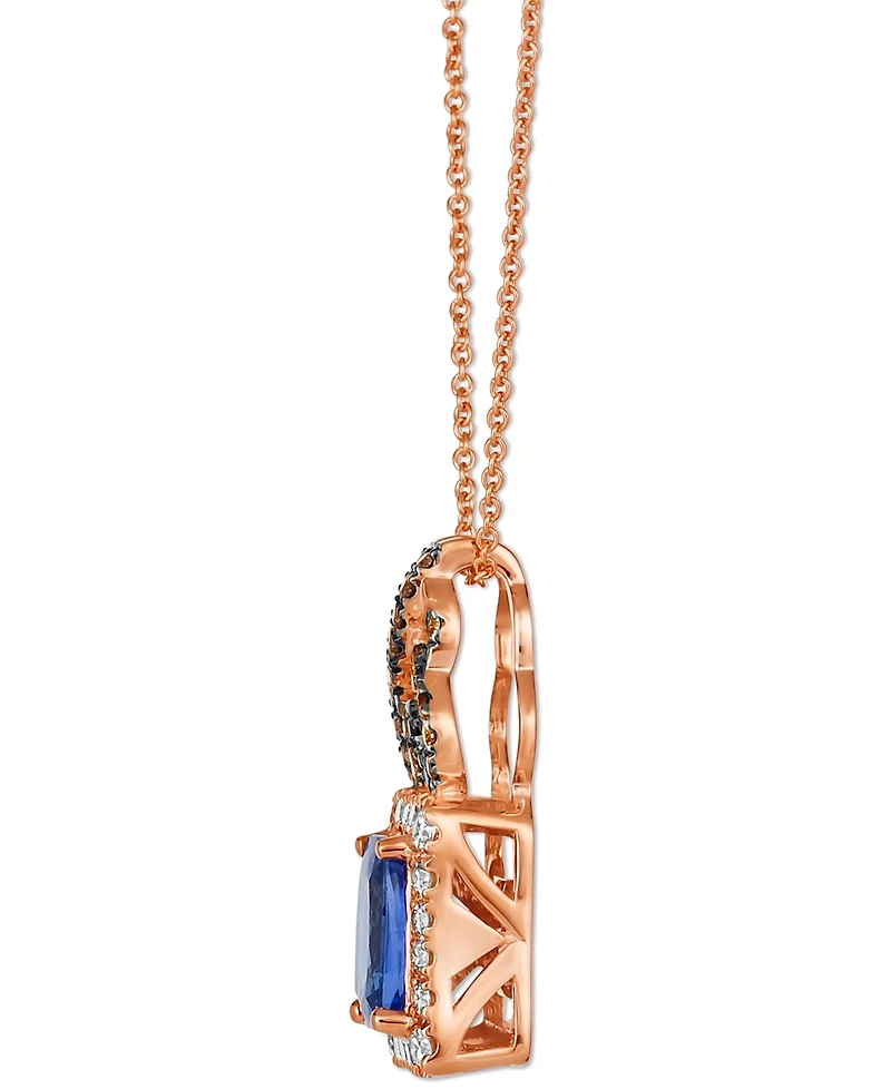 Le Vian Blueberry Tanzanite (1-1/4 ct. t.w.) & Diamond (1/2 ct. t.w.) Scrollwork Halo Adjustable 20" Pendant Necklace in 14k Rose Gold