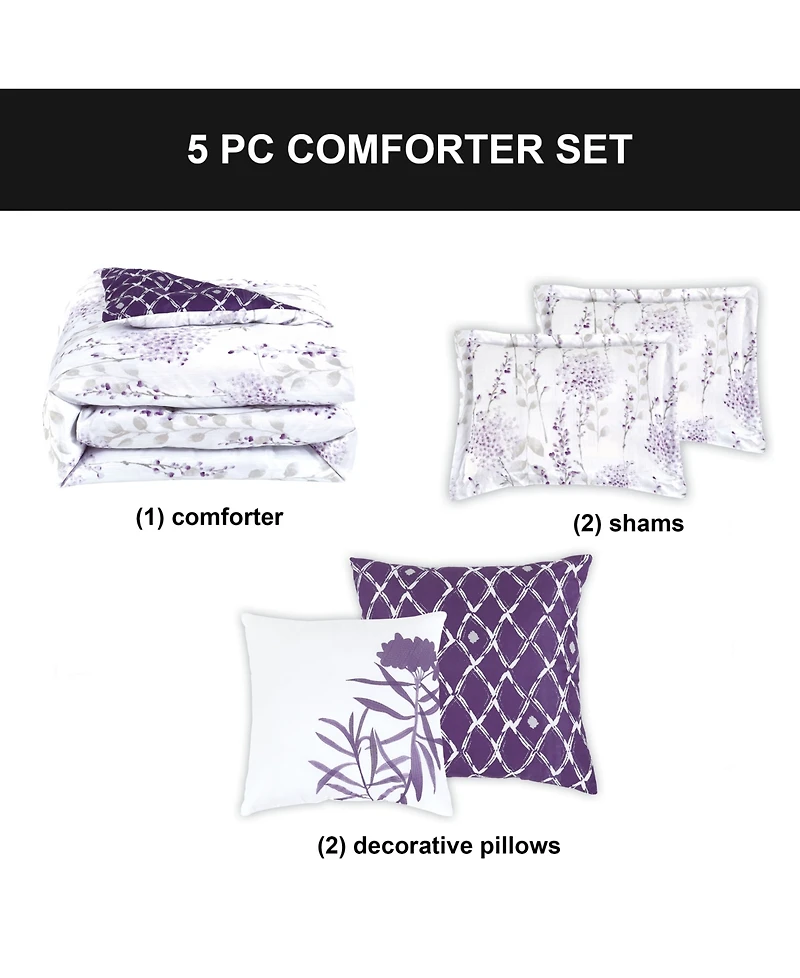 Boho Living Fresh Meadow 5 Piece Reversible Comforter Set, Full/Queen