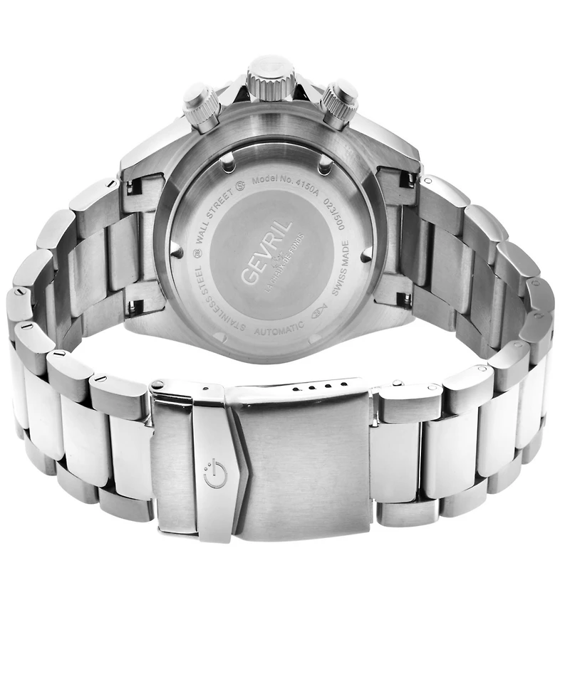 Gevril Women's Wall Street Chrono Men's Swiss Automatic Silver-Tone Stainless Steel Bracelet Watch 43mm