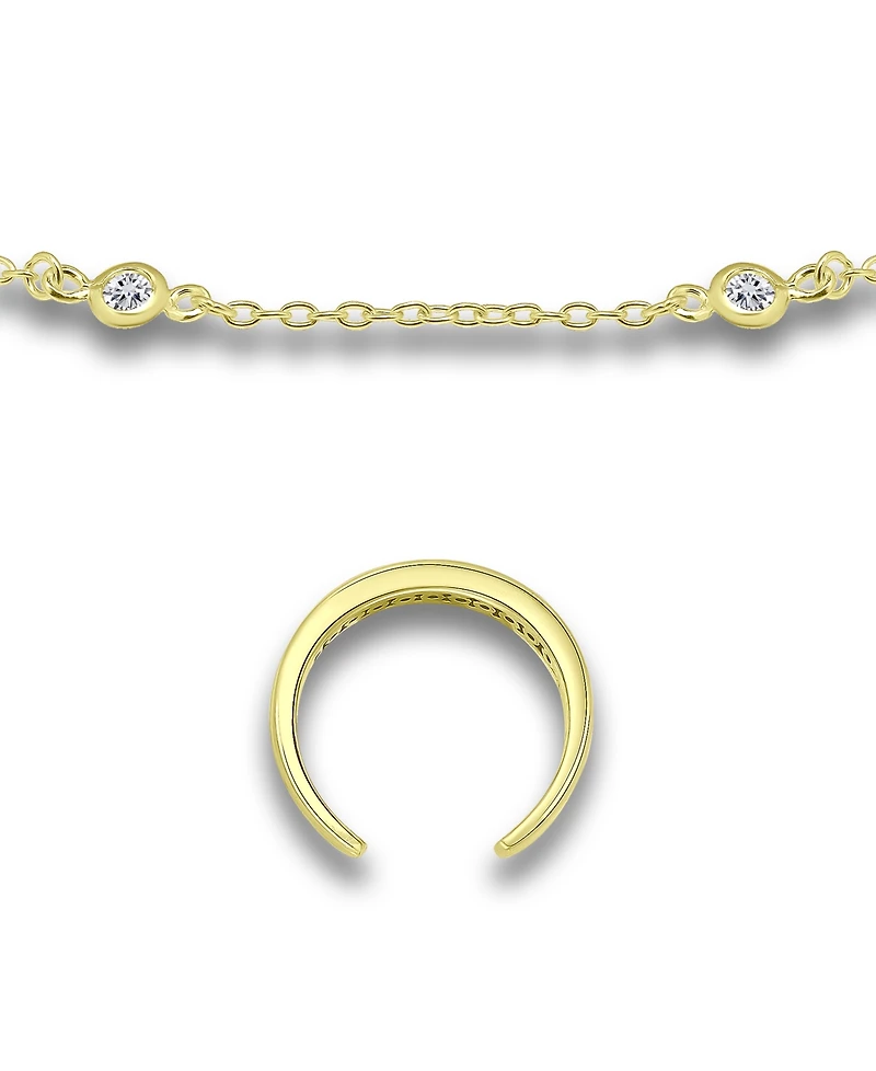 Giani Bernini Cubic Zirconia Channel Set 18K Rose Gold and Over Silver, Sterling Silver Toe Ring with Station Anklet Set, 2 Piece