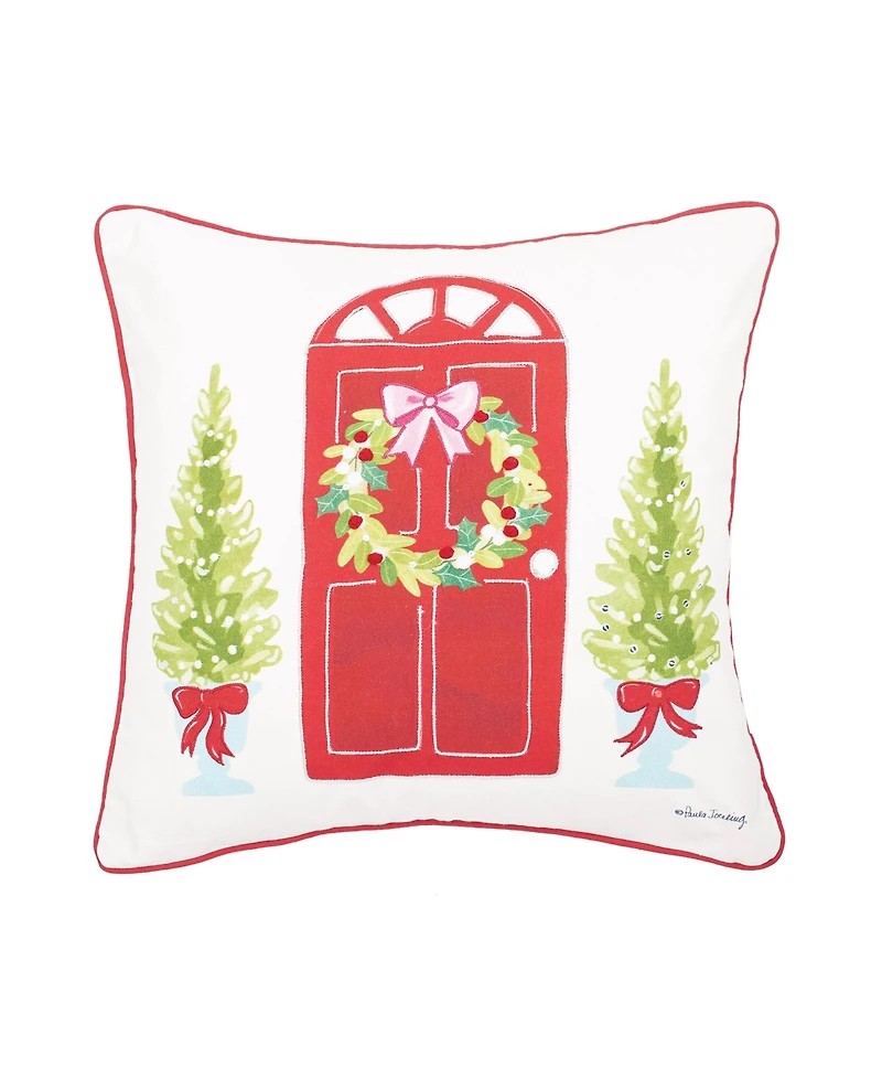 Door Wreath Printed & Embellished Throw Pillow