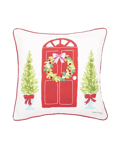 Door Wreath Printed & Embellished Throw Pillow