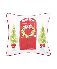 Door Wreath Printed & Embellished Throw Pillow