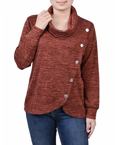 Women's Missy Long Sleeve Overlapping Cowl Neck Top