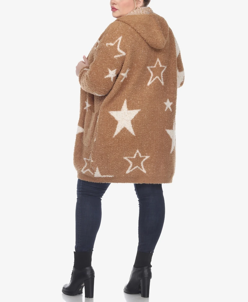 White Mark Plus Hooded Open Front Sherpa Sweater