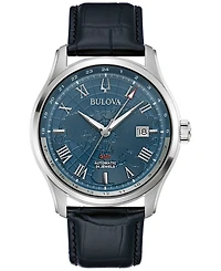 Bulova Men's Automatic Wilton Gmt Black Leather Strap Watch 43mm
