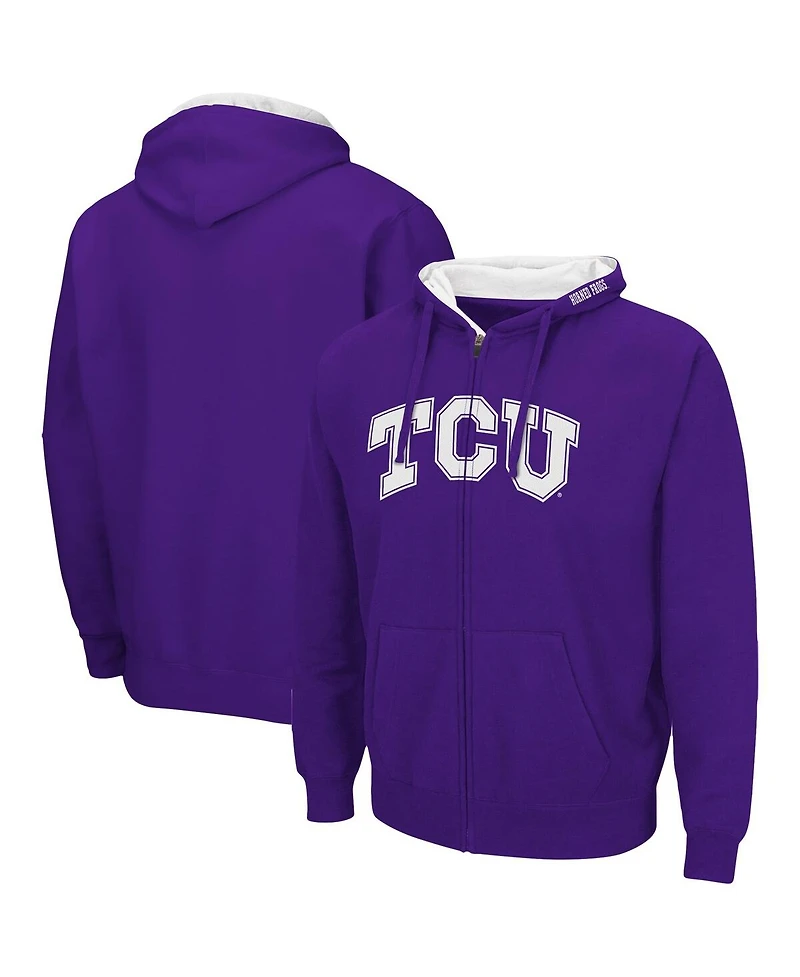 Men's Colosseum Purple Tcu Horned Frogs Arch and Logo 3.0 Full-Zip Hoodie