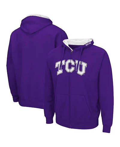 Men's Colosseum Purple Tcu Horned Frogs Arch and Logo 3.0 Full-Zip Hoodie