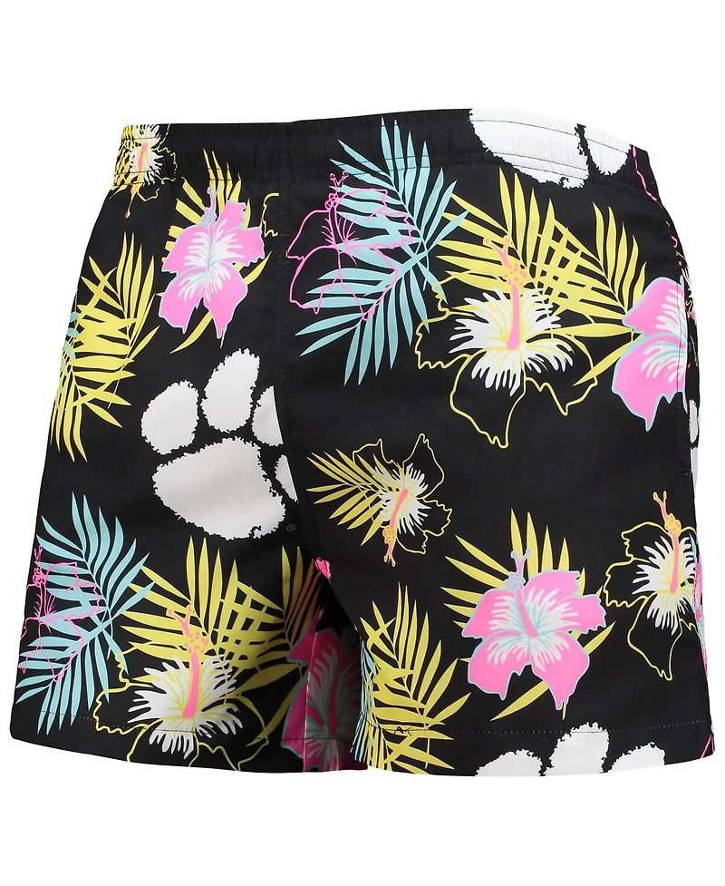 Men's Foco Black Clemson Tigers Neon Floral Swim Trunks