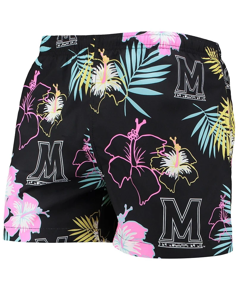 Men's Foco Black Maryland Terrapins Neon Floral Swim Trunks