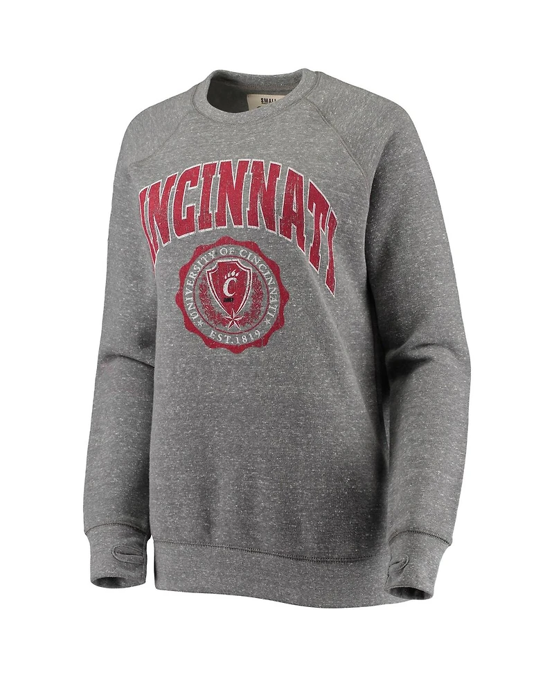 Women's Pressbox Heathered Gray Cincinnati Bearcats Edith Vintage-Like Knobi Raglan Pullover Sweatshirt