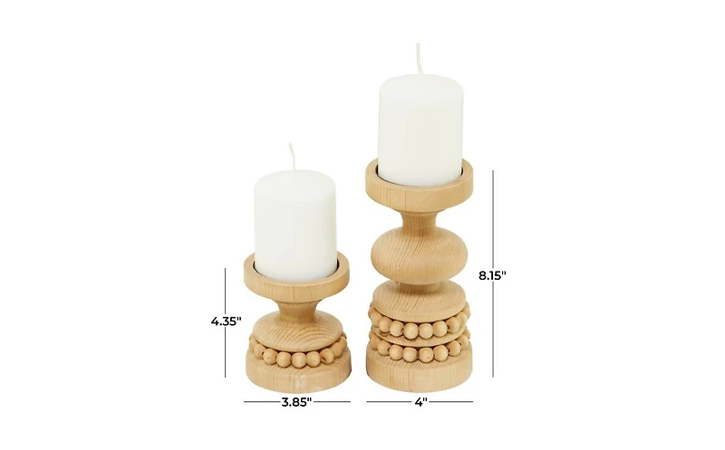 Wood Traditional 2 Piece Beaded Candle Holder Set