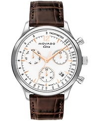Movado Men's Heritage Brown Genuine Leather Strap Watch, 43mm