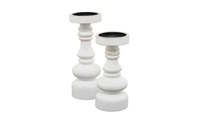 Wood Traditional 2 Piece Turned Style Candle Holder Set