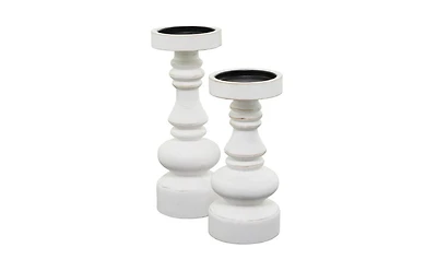 Wood Traditional 2 Piece Turned Style Candle Holder Set