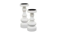 Wood Traditional 2 Piece Turned Style Candle Holder Set