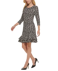 Women's Floral-Print Shift Dress with Ruffled Hem