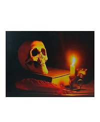 Led Lighted Skull by Flickering Candlelight Halloween Canvas Wall Art, 12" x 15.75"