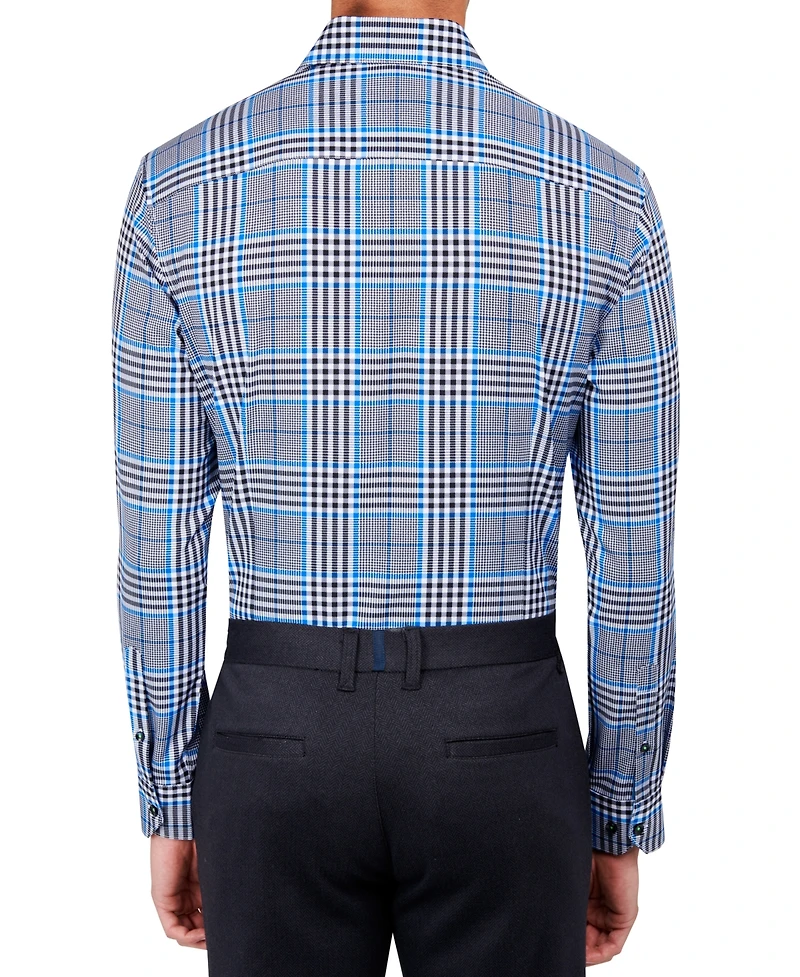 Men's Regular Fit Non-Iron Plaid-Print Performance Stretch Dress Shirt