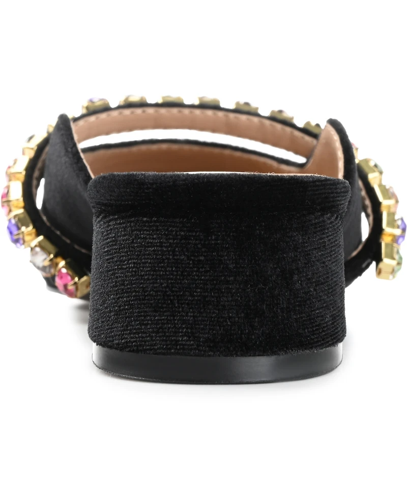 Journee Collection Women's Jewel Rhinestone Embellished Velvet Slip On Flats