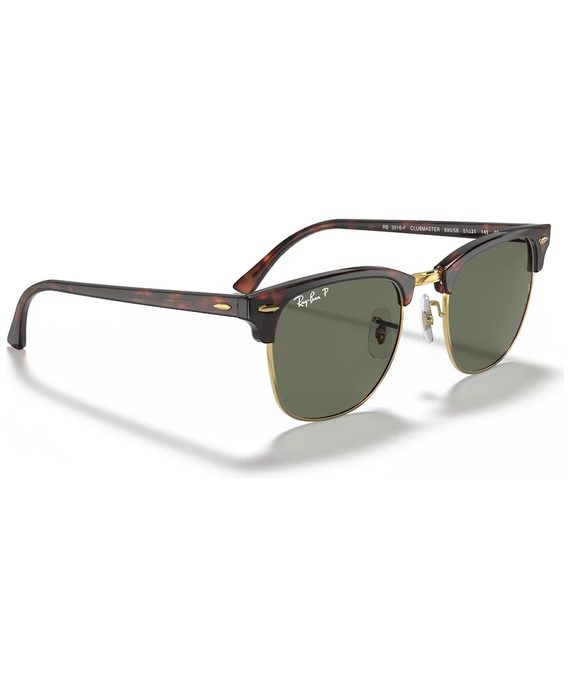 Ray-Ban Unisex Polarized Low Bridge Fit Sunglasses, RB3016F Clubmaster Classic 55