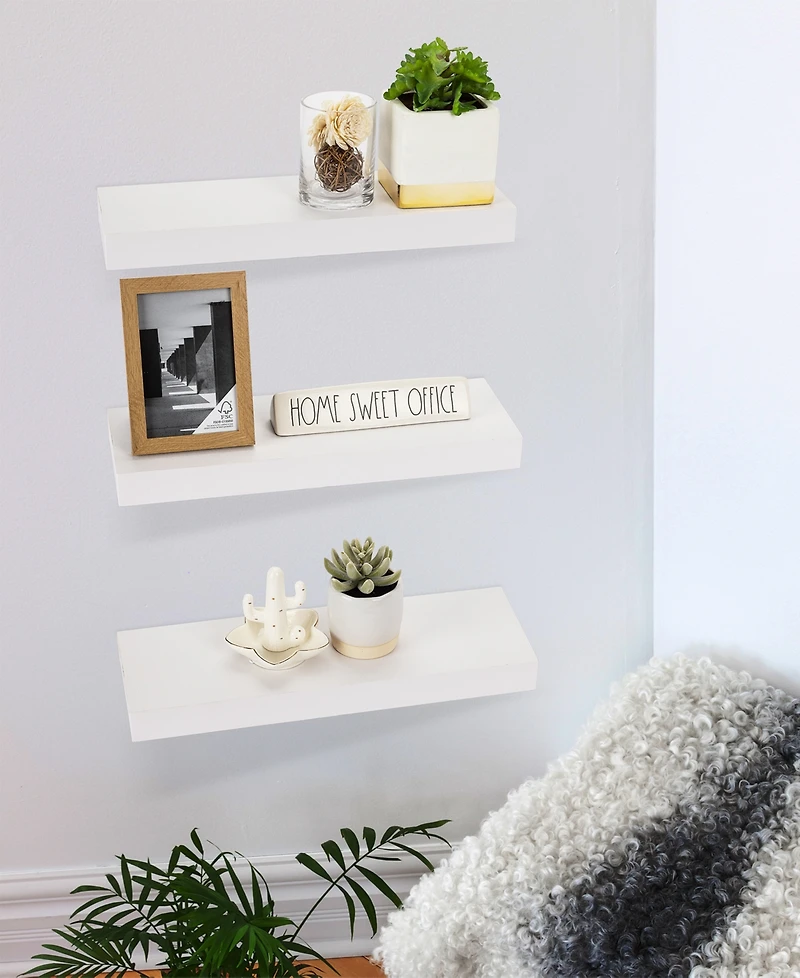 Sorbus Rustic Wood Hanging Rectangle Wall and Floating Shelf Set, Pack of 3