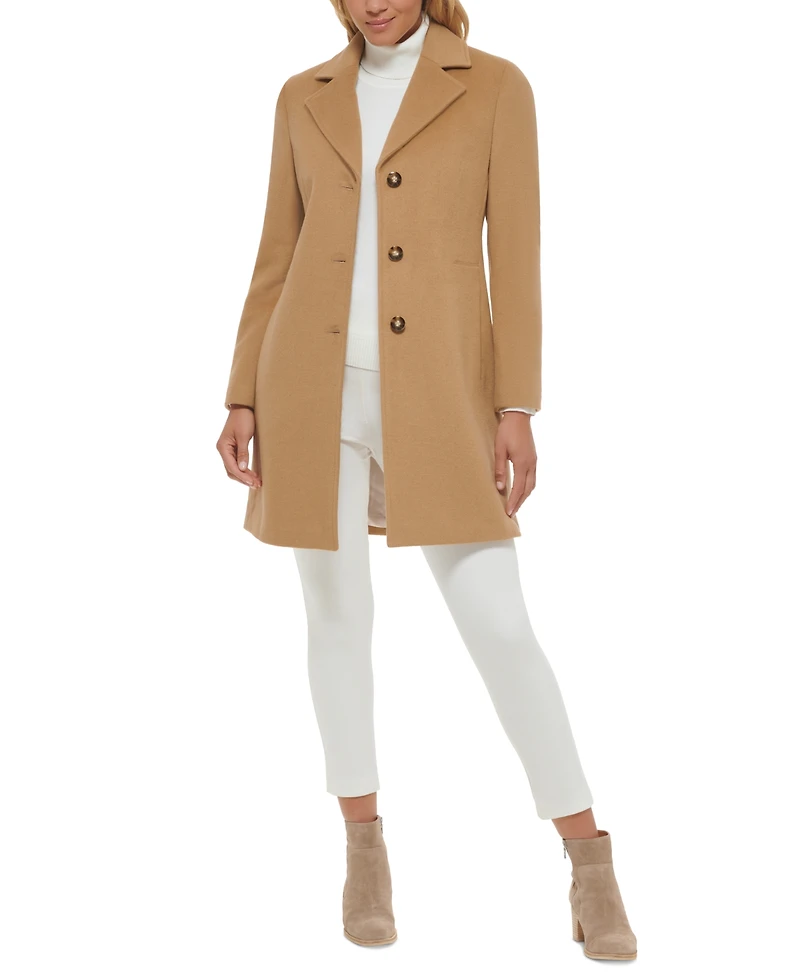 Calvin Klein Womens Single-Breasted Wool Blend Coat