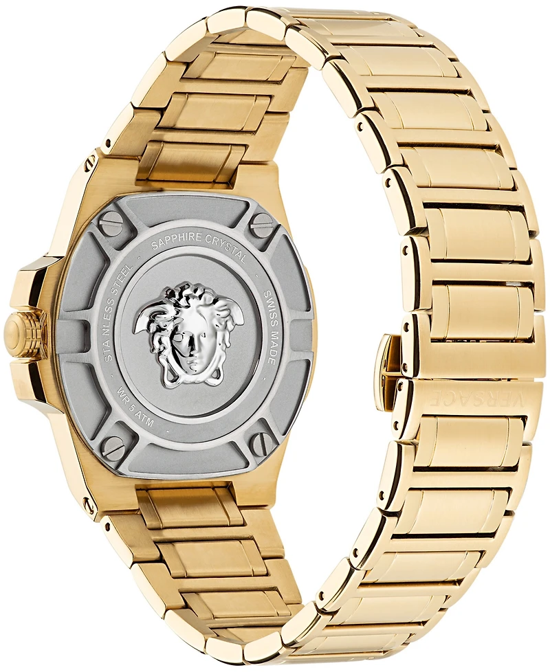 Versace Men's Swiss Greca Reaction Gold-Tone Stainless Steel Bracelet Watch 44mm