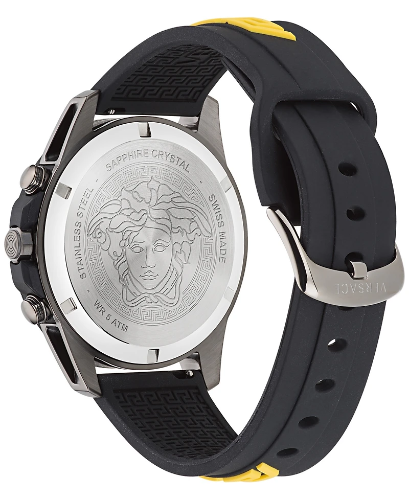 Versace Men's Swiss Chronograph Greca Action Yellow & Black Silicone Strap Watch 45mm