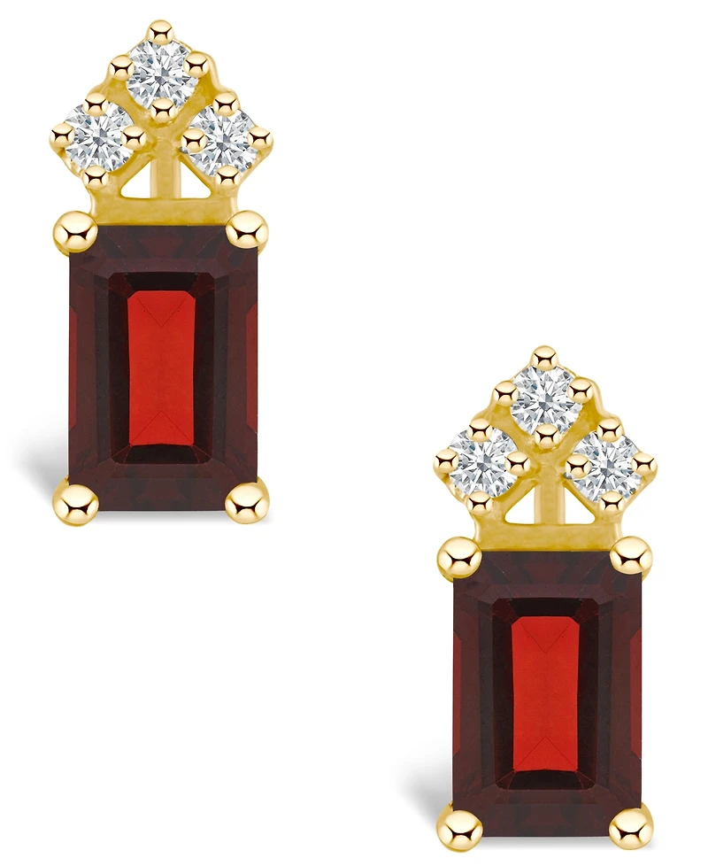 Garnet (1-1/ ct. t.w.) and Diamond (1/8 Stud Earrings 14K Yellow Gold or White