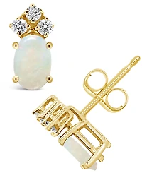 Opal (1/2 ct. t.w.) and Diamond (1/8 ct. t.w.) Stud Earrings in 14K Yellow Gold or 14K White Gold
