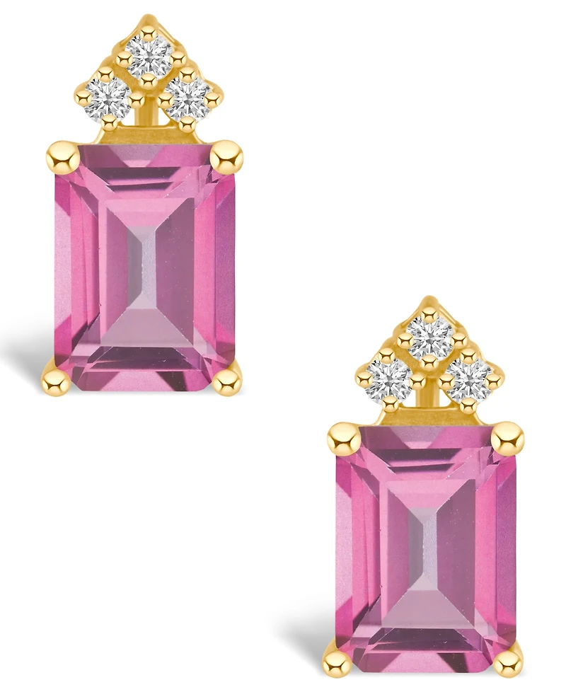 Pink Topaz (4 ct. t.w.) and Diamond (1/8 Stud Earrings 14K Yellow Gold or White