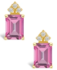 Pink Topaz (4 ct. t.w.) and Diamond (1/8 Stud Earrings 14K Yellow Gold or White