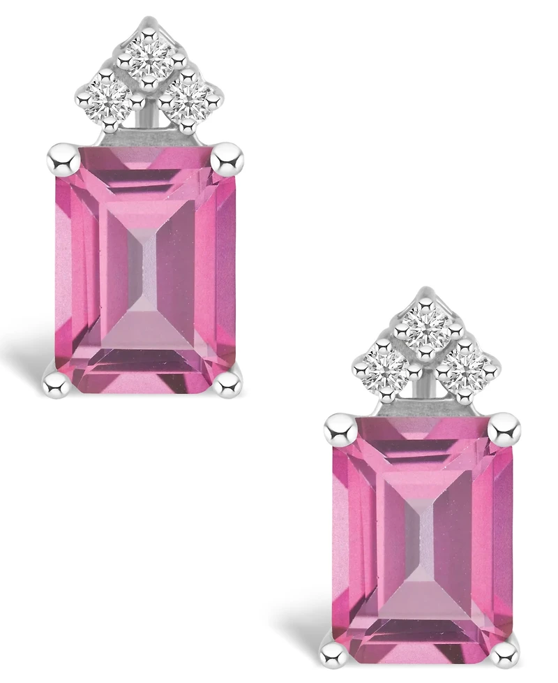 Pink Topaz (4 ct. t.w.) and Diamond (1/8 ct. t.w.) Stud Earrings in 14K Yellow Gold or 14K White Gold