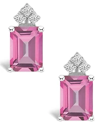 Pink Topaz (4 ct. t.w.) and Diamond (1/8 ct. t.w.) Stud Earrings in 14K Yellow Gold or 14K White Gold
