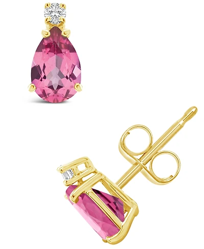 Pink Topaz (1 ct. t.w.) and Diamond Accent Stud Earrings 14K Yellow Gold or White