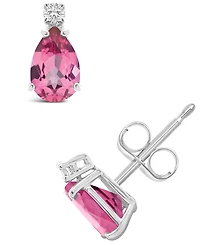 Pink Topaz (1 ct. t.w.) and Diamond Accent Stud Earrings 14K Yellow Gold or White