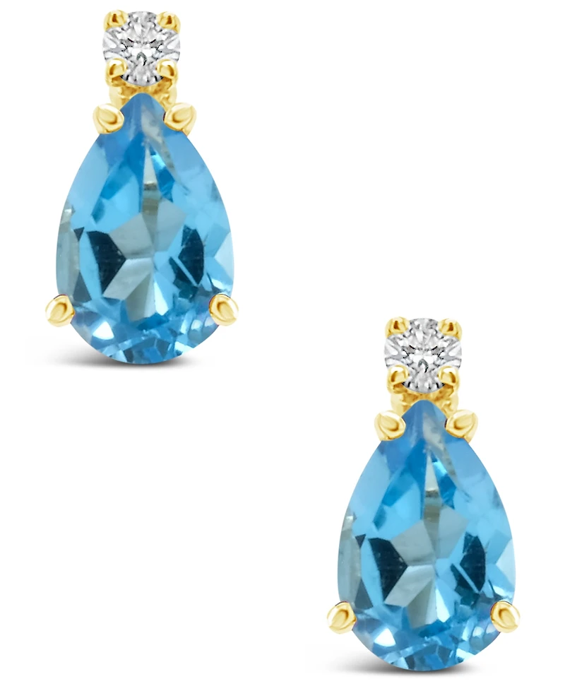 Blue Topaz (1 ct.t.w) and Diamond Accent Stud Earrings in 14K Yellow Gold