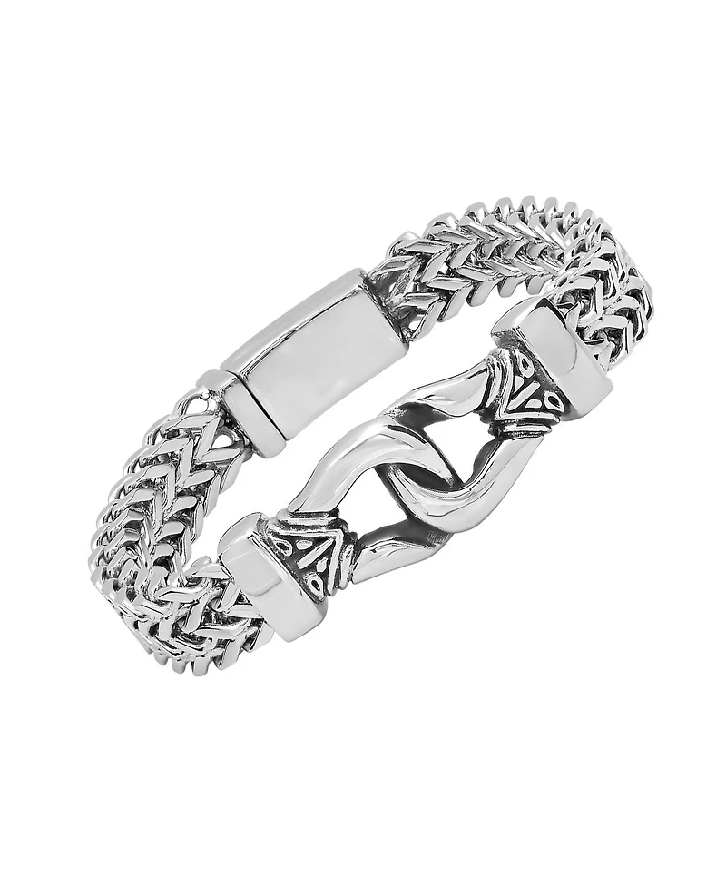 Steeltime Double Row Wheat Chain Accent Buckle Bracelet