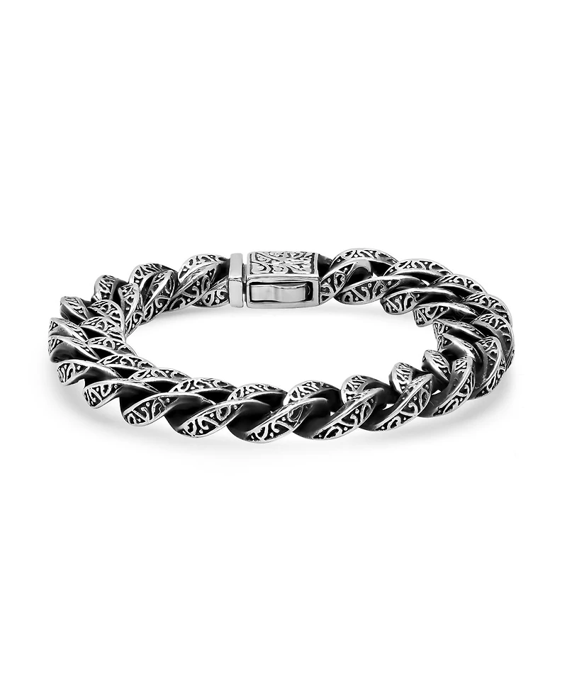 Steeltime Men's Oxidized Stainless Steel Cuban Link Chain Bracelet