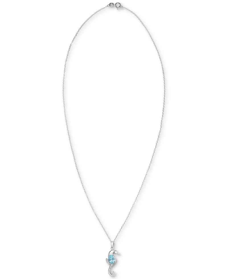 Blue Topaz Seahorse 18" Pendant Necklace (1 ct. t.w.) in Sterling Silver