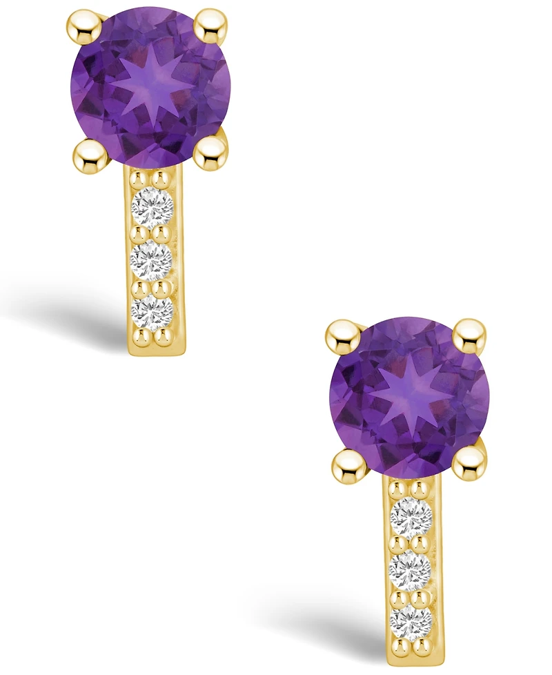 Macy's Amethyst (1-1/2 ct. t.w.) and Diamond (1/8 ct. t.w.) Stud Earrings in 14K Yellow Gold
