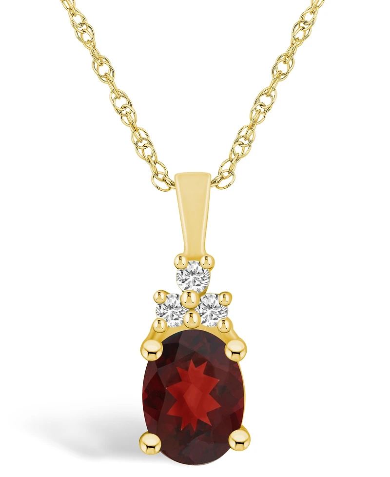 Macy's Garnet (1-1/2 Ct. T.w.) and Diamond (1/10 Ct. T.w.) Pendant Necklace in 14K Yellow Gold