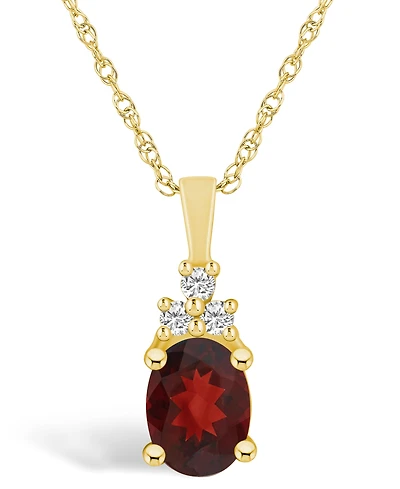 Macy's Garnet (1-1/2 Ct. T.w.) and Diamond (1/10 Ct. T.w.) Pendant Necklace in 14K Yellow Gold