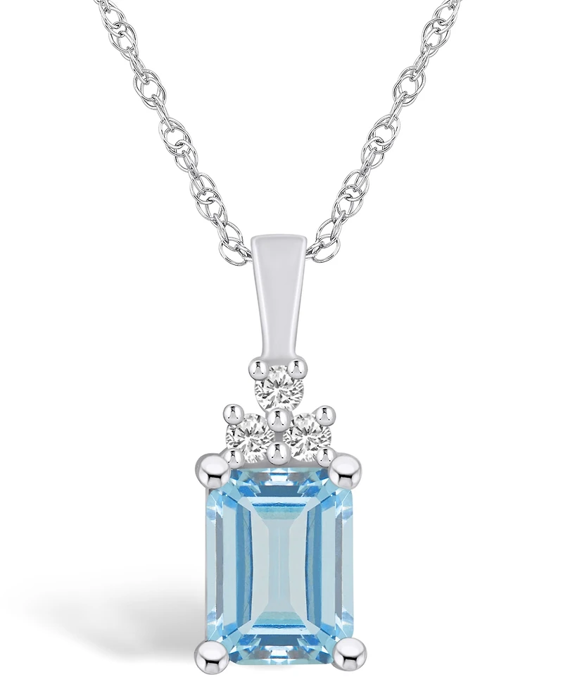 Macy's Aquamarine (1-3/8 Ct. T.w.) and Diamond (1/10 Ct. T.w.) Pendant Necklace in 14K White Gold