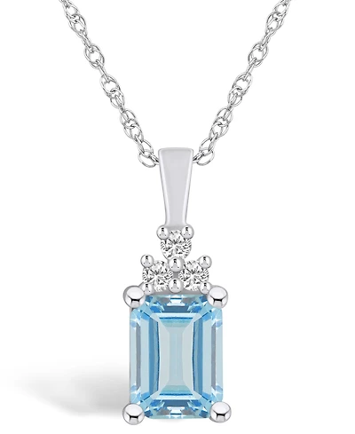 Macy's Aquamarine (1-3/8 Ct. T.w.) and Diamond (1/10 Ct. T.w.) Pendant Necklace in 14K White Gold